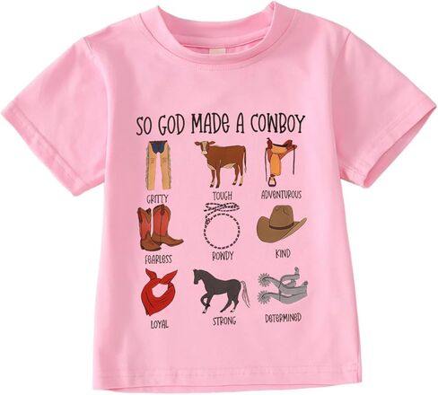 CM C & M Wodro Toddler Baby Boy Girl Western Shirt Rodeo Cowboy T-Shirt Funny Letter Graphic Tee Kid Summer Summer Sleeve Tops in Kuwait