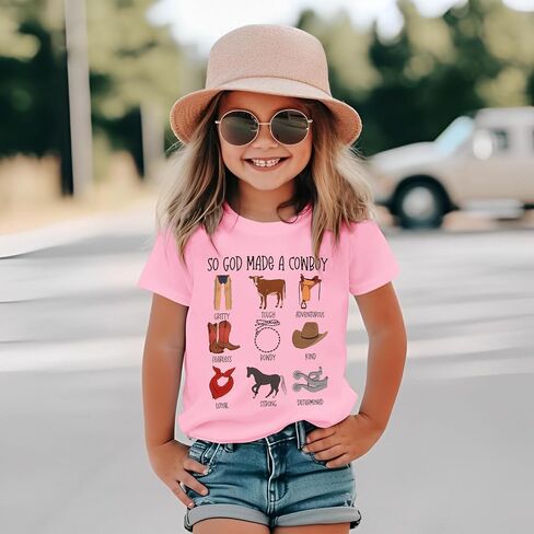 CM C & M Wodro Toddler Baby Boy Girl Western Shirt Rodeo Cowboy T-Shirt Funny Letter Graphic Tee Kid Summer Summer Sleeve Tops in Kuwait