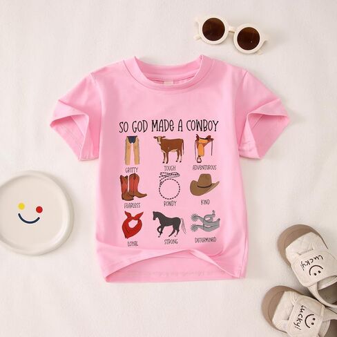 CM C & M Wodro Toddler Baby Boy Girl Western Shirt Rodeo Cowboy T-Shirt Funny Letter Graphic Tee Kid Summer Summer Sleeve Tops in Kuwait