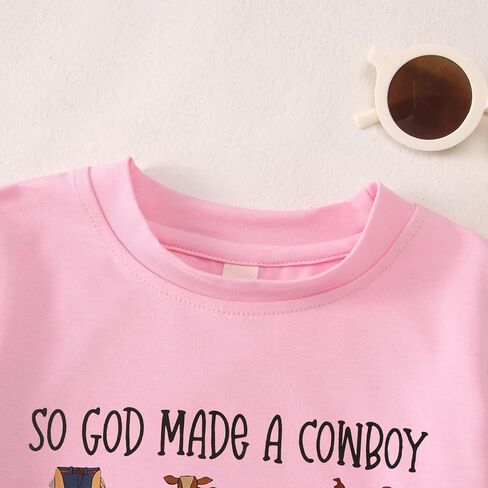 CM C & M Wodro Toddler Baby Boy Girl Western Shirt Rodeo Cowboy T-Shirt Funny Letter Graphic Tee Kid Summer Summer Sleeve Tops in Kuwait