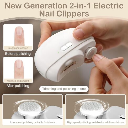 Clipper الأوتار التلقائي 2 في 1 قاطع أظافر الأظافر الكهربائية للظهور مع ضوئي 2 سرعات ملف الأظافر تخزين سلامة القابلة لإعادة الشحن لطفل الأطفال البالغين كبار السن الأطفال in Saudi Arabia