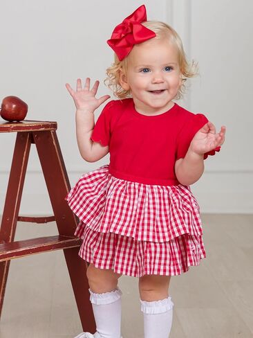 Rufflebutts Baby Girls Mixed Media Sleeve Skirted Romper in Saudi Arabia