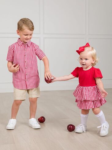 Rufflebutts Baby Girls Mixed Media Sleeve Skirted Romper in Saudi Arabia