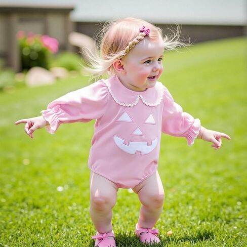 Newborn Baby Girls Halloween Outfit Pumpkin Bubble Romper Peter Pan Collar Ruffle Long Sleeve Bodysuit Clothes in Saudi Arabia