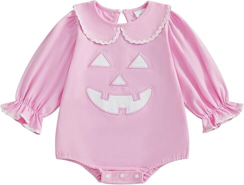 Newborn Baby Girls Halloween Outfit Pumpkin Bubble Romper Peter Pan Collar Ruffle Long Sleeve Bodysuit Clothes in Saudi Arabia