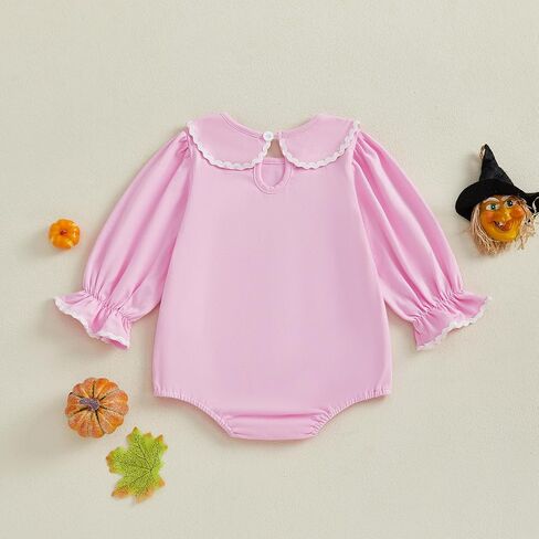 Newborn Baby Girls Halloween Outfit Pumpkin Bubble Romper Peter Pan Collar Ruffle Long Sleeve Bodysuit Clothes in Saudi Arabia