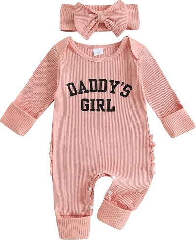 Daddys Girls Baby Clothes Newborn Coming Home Romper Knit Jumpsuit | Going Coming Home Outfit Baby Girl Long Sleeve Announcement Outfit, New Born Baby Hospital Outfit, Preemie 0 3 6 Months in Saudi Arabia