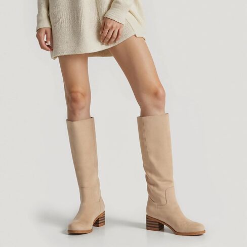 WIRALOMI Women's Knee High Campus Boots Square Toe Chunky Block Low Heel Long Boots for Women Wide Calf in Kuwait