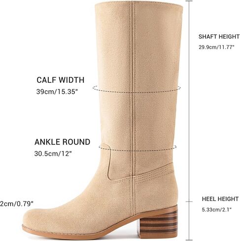 WIRALOMI Women's Knee High Campus Boots Square Toe Chunky Block Low Heel Long Boots for Women Wide Calf in Kuwait