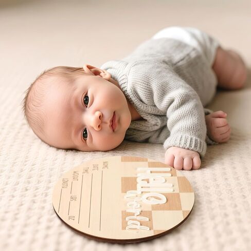 Baby Announcement Sign, 6.5in Wooden Newborn Announcement Board Hello World Baby Birth Stats Sign Welcome Boy Girl Birth and Shower Decor for Nursery (Style 1) in Saudi Arabia