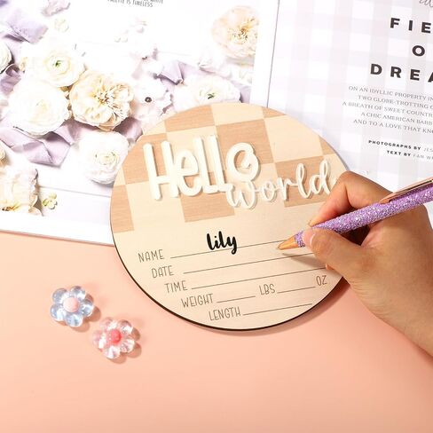 Baby Announcement Sign, 6.5in Wooden Newborn Announcement Board Hello World Baby Birth Stats Sign Welcome Boy Girl Birth and Shower Decor for Nursery (Style 1) in Saudi Arabia