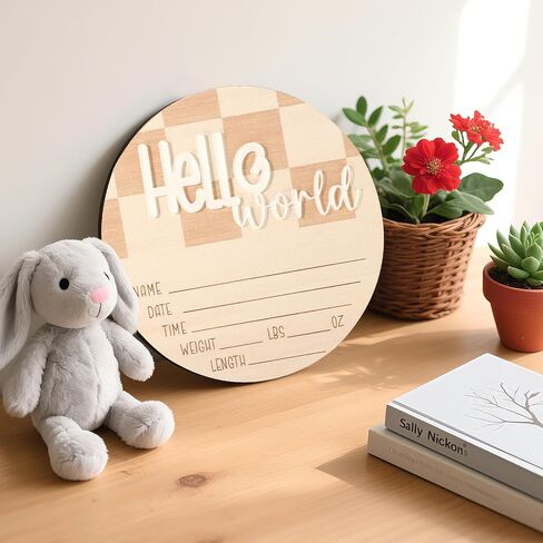 Baby Announcement Sign, 6.5in Wooden Newborn Announcement Board Hello World Baby Birth Stats Sign Welcome Boy Girl Birth and Shower Decor for Nursery (Style 1) in Saudi Arabia