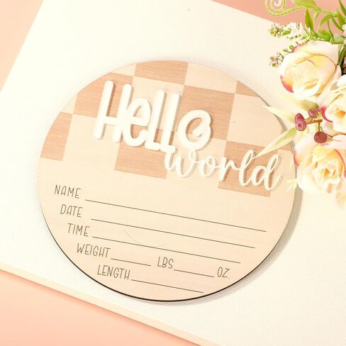 Baby Announcement Sign, 6.5in Wooden Newborn Announcement Board Hello World Baby Birth Stats Sign Welcome Boy Girl Birth and Shower Decor for Nursery (Style 1) in Saudi Arabia
