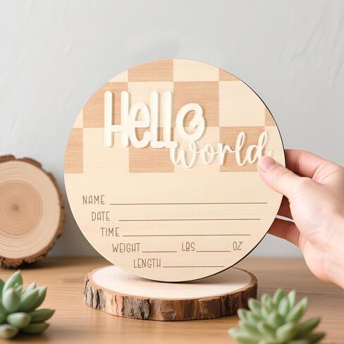 Baby Announcement Sign, 6.5in Wooden Newborn Announcement Board Hello World Baby Birth Stats Sign Welcome Boy Girl Birth and Shower Decor for Nursery (Style 1) in Saudi Arabia