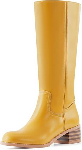WIRALOMI Women's Knee High Campus Boots Square Toe Chunky Block Low Heel Long Boots for Women Wide Calf in Kuwait