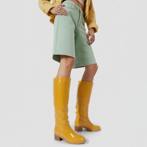 WIRALOMI Women's Knee High Campus Boots Square Toe Chunky Block Low Heel Long Boots for Women Wide Calf in Kuwait