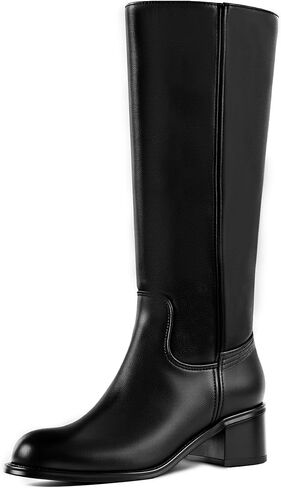 WIRALOMI Women's Knee High Campus Boots Square Toe Chunky Block Low Heel Long Boots for Women Wide Calf in Kuwait