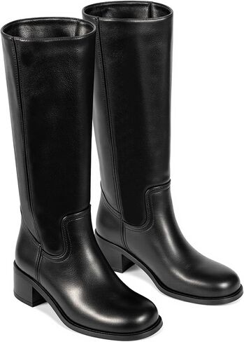 WIRALOMI Women's Knee High Campus Boots Square Toe Chunky Block Low Heel Long Boots for Women Wide Calf in Kuwait