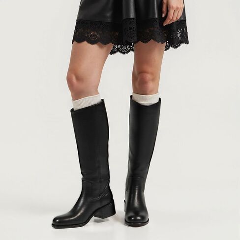 WIRALOMI Women's Knee High Campus Boots Square Toe Chunky Block Low Heel Long Boots for Women Wide Calf in Kuwait