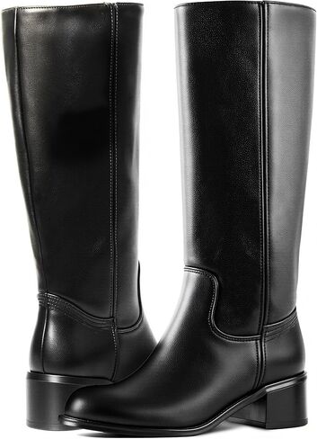 WIRALOMI Women's Knee High Campus Boots Square Toe Chunky Block Low Heel Long Boots for Women Wide Calf in Kuwait