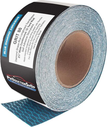ProductionShop 80 Grit PSA Rhombus Diamond Shape Blue Longboard Sandpaper, 2-3/4" Wide Continuous 12 Yard Roll - Self Adhesive Stickyback for Auto Wood Air File Long Board Sanders, Hand Sanding Block in Kuwait