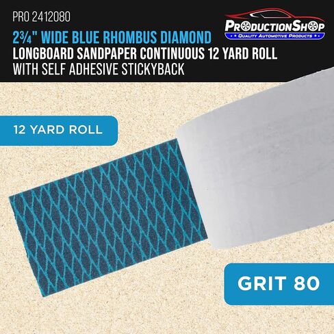 ProductionShop 80 Grit PSA Rhombus Diamond Shape Blue Longboard Sandpaper, 2-3/4" Wide Continuous 12 Yard Roll - Self Adhesive Stickyback for Auto Wood Air File Long Board Sanders, Hand Sanding Block in Kuwait