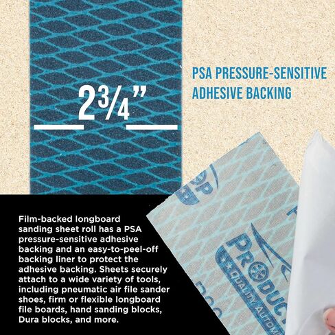 ProductionShop 80 Grit PSA Rhombus Diamond Shape Blue Longboard Sandpaper, 2-3/4" Wide Continuous 12 Yard Roll - Self Adhesive Stickyback for Auto Wood Air File Long Board Sanders, Hand Sanding Block in Kuwait