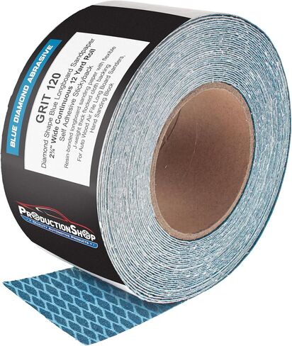 ProductionShop 80 Grit PSA Rhombus Diamond Shape Blue Longboard Sandpaper, 2-3/4" Wide Continuous 12 Yard Roll - Self Adhesive Stickyback for Auto Wood Air File Long Board Sanders, Hand Sanding Block in Kuwait