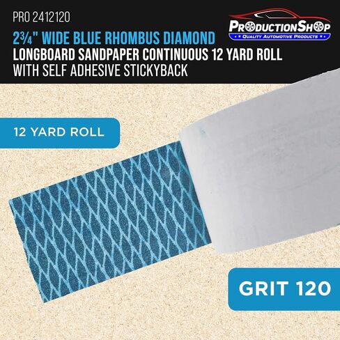 ProductionShop 80 Grit PSA Rhombus Diamond Shape Blue Longboard Sandpaper, 2-3/4" Wide Continuous 12 Yard Roll - Self Adhesive Stickyback for Auto Wood Air File Long Board Sanders, Hand Sanding Block in Kuwait