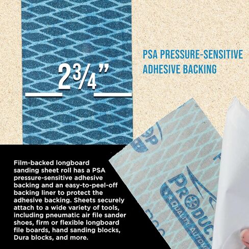 ProductionShop 80 Grit PSA Rhombus Diamond Shape Blue Longboard Sandpaper, 2-3/4" Wide Continuous 12 Yard Roll - Self Adhesive Stickyback for Auto Wood Air File Long Board Sanders, Hand Sanding Block in Kuwait