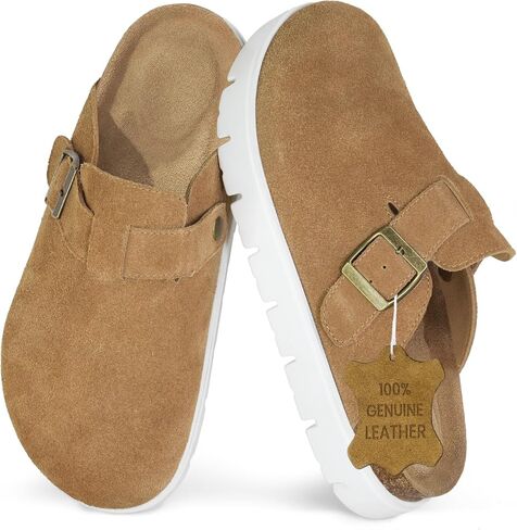 منصة مشبك جلدية حقيقية كبيرة منصة Benton Benton for Women Memory Foam Arch Support Cork Footbed Potato Shoes Buges in Kuwait