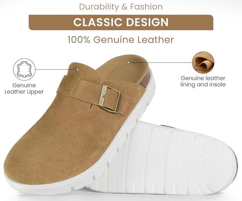 منصة مشبك جلدية حقيقية كبيرة منصة Benton Benton for Women Memory Foam Arch Support Cork Footbed Potato Shoes Buges in Kuwait