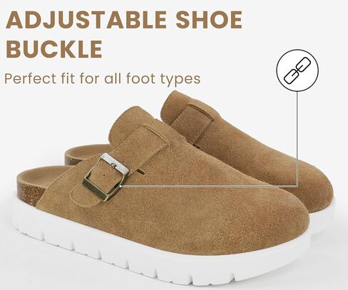 منصة مشبك جلدية حقيقية كبيرة منصة Benton Benton for Women Memory Foam Arch Support Cork Footbed Potato Shoes Buges in Kuwait