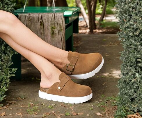 منصة مشبك جلدية حقيقية كبيرة منصة Benton Benton for Women Memory Foam Arch Support Cork Footbed Potato Shoes Buges in Kuwait