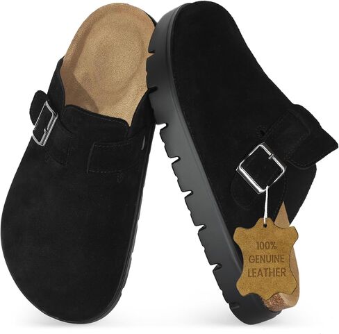 منصة مشبك جلدية حقيقية كبيرة منصة Benton Benton for Women Memory Foam Arch Support Cork Footbed Potato Shoes Buges in Kuwait
