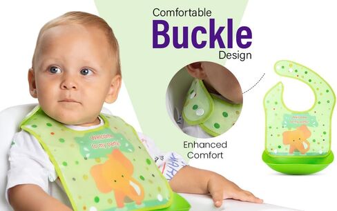 Baby & Toddler Essentials: 3 Gender Neutral Bibs with Temperature Sensitive Spoon and Fork - Washable, Removable/Detachable Food & Drool Catcher, Adjustable Snaps - Cartoon & Animal Graphics. in Kuwait