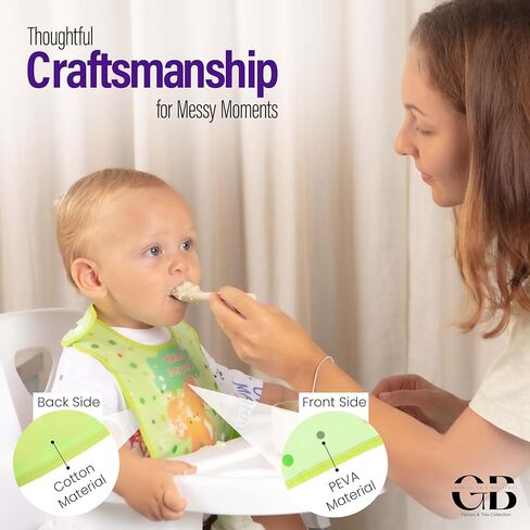 Baby & Toddler Essentials: 3 Gender Neutral Bibs with Temperature Sensitive Spoon and Fork - Washable, Removable/Detachable Food & Drool Catcher, Adjustable Snaps - Cartoon & Animal Graphics. in Kuwait