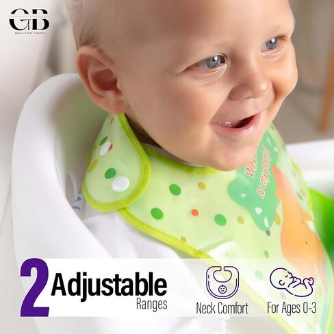 Baby & Toddler Essentials: 3 Gender Neutral Bibs with Temperature Sensitive Spoon and Fork - Washable, Removable/Detachable Food & Drool Catcher, Adjustable Snaps - Cartoon & Animal Graphics. in Kuwait
