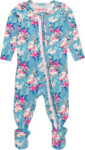 RuffleButts Fancy Me Floral Ruffle One Piece Footie Pajamas - 6-12m in Saudi Arabia
