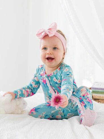 RuffleButts Fancy Me Floral Ruffle One Piece Footie Pajamas - 6-12m in Saudi Arabia