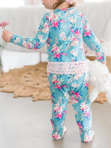 RuffleButts Fancy Me Floral Ruffle One Piece Footie Pajamas - 6-12m in Saudi Arabia