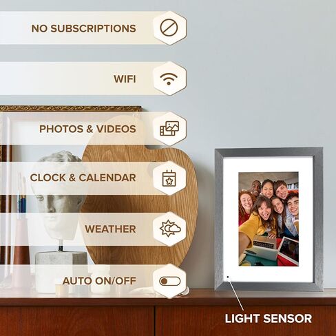 Simply Smart Home Photoshare 8" WiFi Digital Picture Frame, Send Pics from Phone to Frames, 8 GB, Holds 5,000+ Photos, HD Touchscreen, Black Wood Frame, Easy Setup, No Fees in Kuwait
