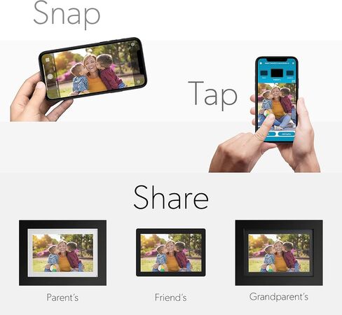 Simply Smart Home Photoshare 8" WiFi Digital Picture Frame, Send Pics from Phone to Frames, 8 GB, Holds 5,000+ Photos, HD Touchscreen, Black Wood Frame, Easy Setup, No Fees in Kuwait