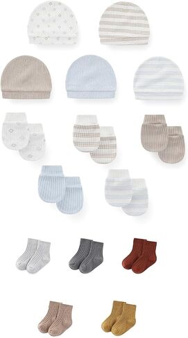 15 Pack Unisex New Born Boy Girls No Scratch Mittens Sets Cotton Soft Baby Gloves Hats socks Accessory 0-6 Months in Kuwait