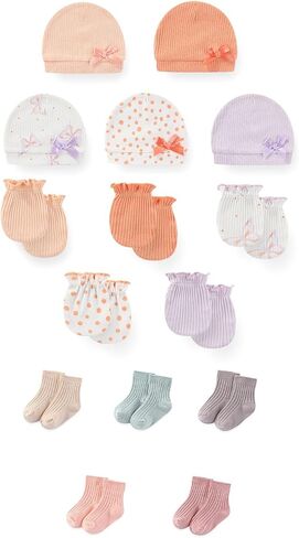 15 Pack Unisex New Born Boy Girls No Scratch Mittens Sets Cotton Soft Baby Gloves Hats socks Accessory 0-6 Months in Kuwait