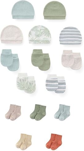 15 Pack Unisex New Born Boy Girls No Scratch Mittens Sets Cotton Soft Baby Gloves Hats socks Accessory 0-6 Months in Kuwait