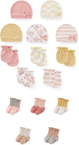 15 Pack Unisex New Born Boy Girls No Scratch Mittens Sets Cotton Soft Baby Gloves Hats socks Accessory 0-6 Months in Kuwait