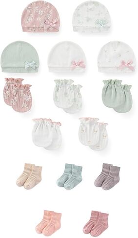 15 Pack Unisex New Born Boy Girls No Scratch Mittens Sets Cotton Soft Baby Gloves Hats socks Accessory 0-6 Months in Kuwait
