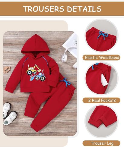 Coco & Rara Toddler Boy ملابس ملابس ملابس طويلة الأكمام هوديي سراويل قميص سراويل مرتكز على 2pcs الأولاد خريف الشتاء in Kuwait