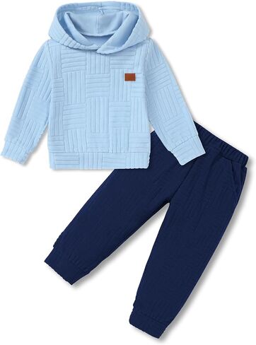 Coco&RARA Toddler Boy Hoodie Clothe Long Sleeve Sweatshirt + Pants Set 2Pcs | Toddler Boy Sweatsuit Outfit, Fall Winter Sweatshirt Outfits, 12M-18M, 18M-24M, 2-3T, 3-4T, 4-5T in Saudi Arabia